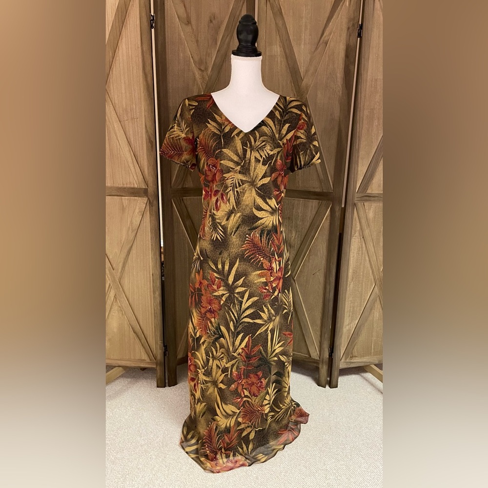 Virgo Olive Maxi Dress with Rust and Mustard Floral Accents
